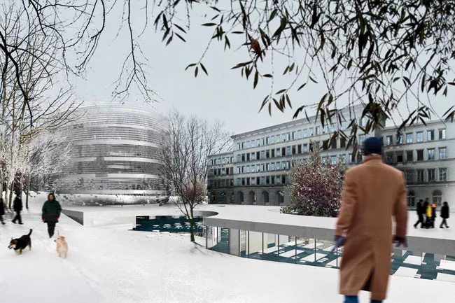 The architects cite Anish Kapoor's Cloud Gate sculpture in Chicago's Millennium Park as an inspiration for their proposed addition to the WTO headquarters in Geneva. A glass and aluminum 'bubble' hous