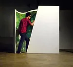 A man steps inside the Infinite Box, a 2009 installation SsD completed for South Korea's Gwangju Design Biennale.