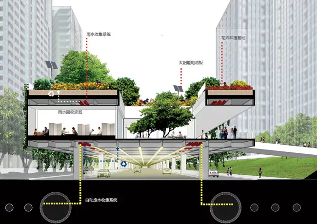 Created for the 2011 Chengdu Biennale, this project finds room for the public amenities missing in many Chinese cities. 'Currently in China, land is sold to profit-driven developers, and they always b