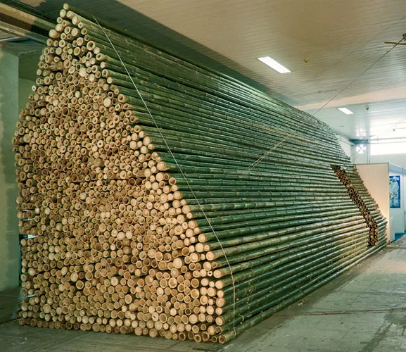 Built in just two days for the Vietnam Architecture Exhibition 2012 in Hanoi in April, this 10-by-28-foot booth gives eloquent testimony to the versatility of bamboo. Vo used 500 pieces of the materia