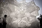 Plasti(k) is made of 150 4-by-8-foot sheets of polyethylene held together by more than 1,300 bolts. Washington University architecture students helped fabricate and assemble the piece, which was insta