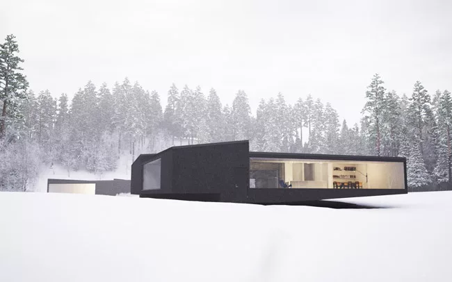 This project involved a pair of vacation houses for two brothers and their families on one plot of land. Each house is made of the same five modules, but pieced together differently.