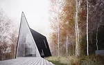 Designed for an idiosyncratic collector of such things as books, wine, and stuffed birds, this unbuilt vacation house in the mountains of Colorado unfolds as a trio of A-frames whose elongated proport