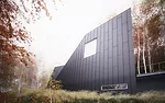 Designed for an idiosyncratic collector of such things as books, wine, and stuffed birds, this unbuilt vacation house in the mountains of Colorado unfolds as a trio of A-frames whose elongated proport