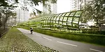 A scheme for noise barriers along highways, this project weaves together nature and infrastructure. The design incorporates vegetated surfaces that help cool roadways and provide habitat to birds. 