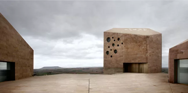 The stone tower is 'a recognizable type-form in Castille,' says Alberto Veiga. In this project, located about 111 miles north of Madrid, it houses the board overseeing the wines of the Ribera del Duer