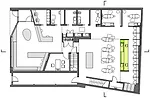 The wall separates the patient treatment space from the lab/sterilization area in back.  