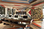 Interiors blend commercial images from Nike with social spaces for players.