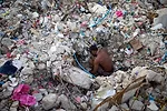 A man digs through the rubble of a collapsed four-story market in Port-au-Prince. <em>April 2010</em>.