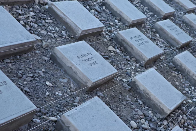 Paving stones feature names of donors.