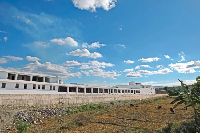 The hospital is being constructed in central Haiti.