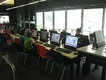 The adult's reading room. Computer labs are located on either side of the central stair.