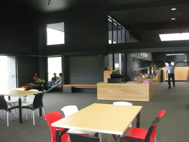 The adult's reading room. Computer labs are located on either side of the central stair.