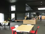 The adult's reading room. Computer labs are located on either side of the central stair.