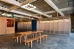 The materials used in the project are simple; plywood abounds.