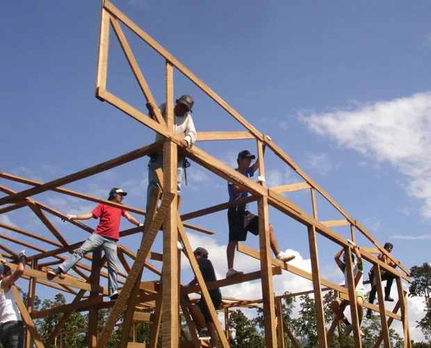 Members of the community, design students from San Jos', and the architects teamed up to construct the new school buildings.