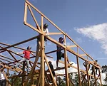 Members of the community, design students from San Jos', and the architects teamed up to construct the new school buildings.