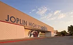 The architects gave the interim school's facade a graphic treatment.