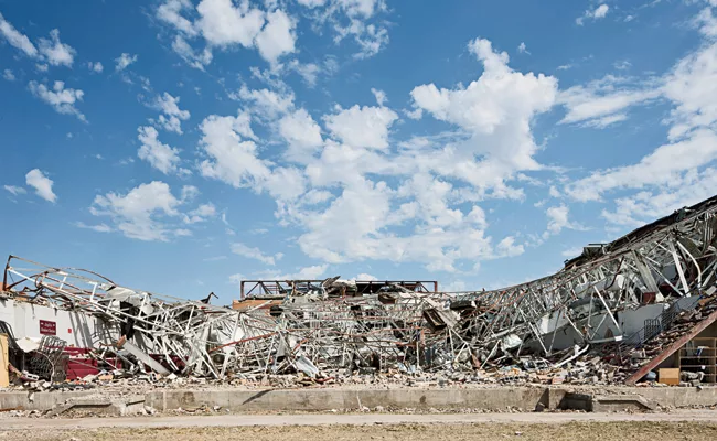 The tornado that swept through Joplin on May 22, 2011 crushed the town's late 1950s school.