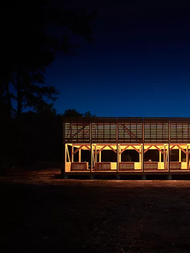 The project is dramatic at dusk.