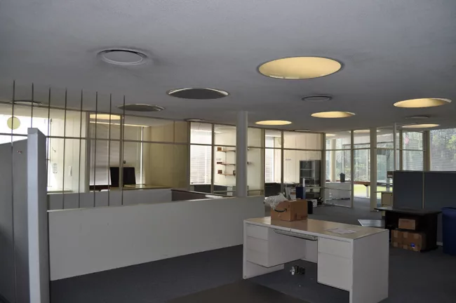 As this photo makes clear, John Terence Kelly&rsquo;s 1959 office building was in disrepair and an economic drain on ASM prior to renovation. The dome itself, also built in 1959, was in good shape and