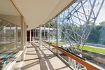 An R. Buckminster Fuller geodesic dome rises over a renovated and restored John Terence Kelly 1959 office building, home to ASM International, a member-led society for the materials science and engine