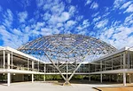 An R. Buckminster Fuller geodesic dome rises over a renovated and restored John Terence Kelly 1959 office building, home to ASM International, a member-led society for the materials science and engine