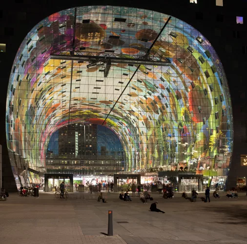 A cable net facade provides transparency as well as protection from the elements. During heavy storms, the architects say, the facade can flex more than two feet inwards.