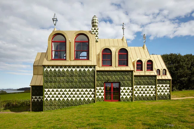 Tiles cover the westward-facing side of the house. 