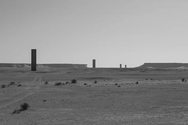 Commission by the Qatar Museums Authority, Serra's 2014 installation in the Brouq Nature Reserve comprises four steel plates, each just over five inches thick and 13 feet wide, with two stretching to 