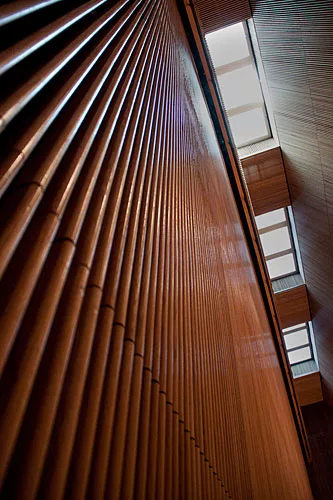 Red Oak dowel wall panels in the large Mary Flagler Cary Hall