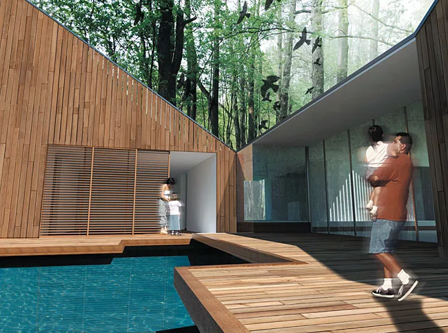 New Jersey-based Tarantino Studio is proposing to relocate Frank Lloyd Wright's 1954 Bachman Wilson House from Millstone, New Jersey, to one of the Sagaponac lots. Lawrence and Sharon Tarantino bought