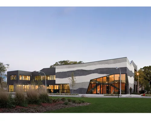 Like a cook using seasonal food, Gang switched to expressed concrete after losing a masonry donation.