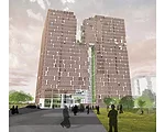 Concept for Hyderabad Telapur in India uses permeable masonry walls as screens.