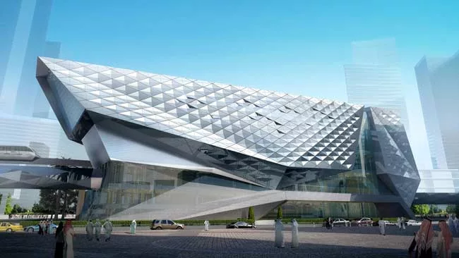 The Museum of the Built Environment is one of FXFOWLE's six active projects in the King Abdullah Financial District, a 55 million-square-foot development in Riyadh. Resembling a chiseled rock and part