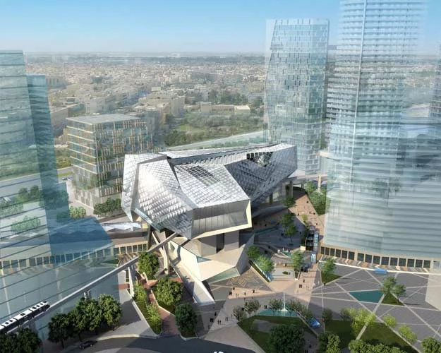 The Museum of the Built Environment is one of FXFOWLE's six active projects in the King Abdullah Financial District, a 55 million-square-foot development in Riyadh. Resembling a chiseled rock and part