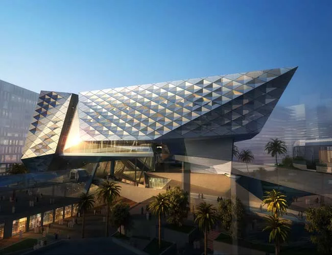 The Museum of the Built Environment is one of FXFOWLE's six active projects in the King Abdullah Financial District, a 55 million-square-foot development in Riyadh. Resembling a chiseled rock and part