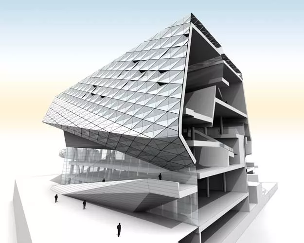 The Museum of the Built Environment is one of FXFOWLE's six active projects in the King Abdullah Financial District, a 55 million-square-foot development in Riyadh. Resembling a chiseled rock and part