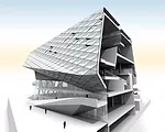 The Museum of the Built Environment is one of FXFOWLE's six active projects in the King Abdullah Financial District, a 55 million-square-foot development in Riyadh. Resembling a chiseled rock and part