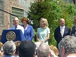 (From L-R) Mayor Michael R. Bloomberg, Council Speaker Christine C. Quinn, Chair of the New York City Planning Commission Amanda Burden, and Friends of the High Line Co-Founder Joshua David