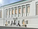 The Historical Society's Central Park West entrance will feature a grander staircase. The architects also removed two windows flanking the main entrance and replaced them with doors.  