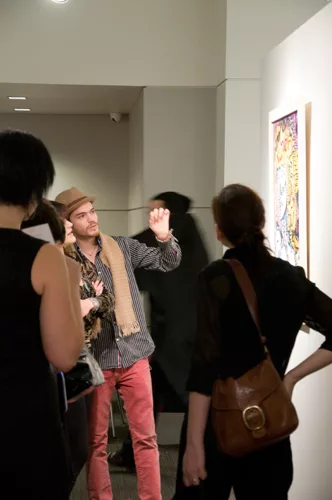 At FXFOWLE's office, dozens of people attended the opening party for an exhibition featuring the work of Jose Alberto Maldonado. 