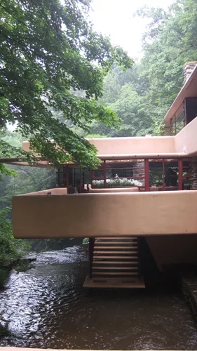 This year marks the 75th anniversary of Fallingwater's groundbreaking. The home was built for the Kaufmann family, owners of the eponymous department store chain. Fallingwater was designated a Nationa