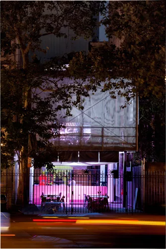 Exterior view from Houston Street at night