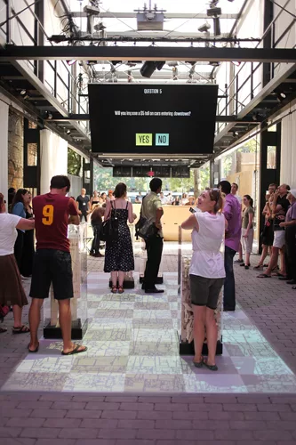 Interior view showing the 'Urbanology' game