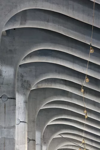 The transit hub's arched steel beams in the PATH hall give a sense of the spatial drama awaiting when it opens in 2014.