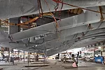 A temporary construction platform in the PATH station gives a close-up view of the arched steel ribs of the roof structure under the Memorial Plaza.