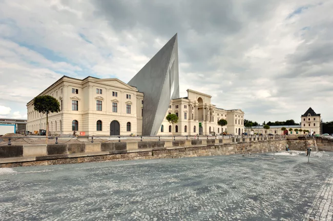Libeskind&rsquo;s five-story addition slices through the 1873 arsenal that houses the museum.