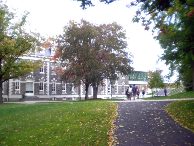 View of Sibley Hall from the Arts Quad. 
