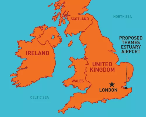 Proposal calls for new hub at the end of the Isle of Grain, some 55 kilometers east of London.